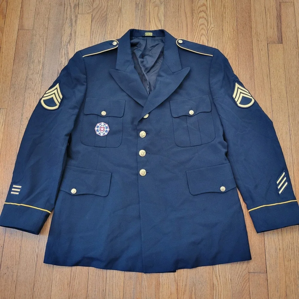Vintage Sewell 52R Military Jacket Black Gold Button Dress Uniform USA Wool Coat